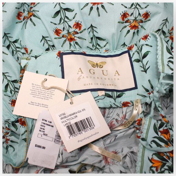 Large NEW Agua by AguaBendita Grosella Floral Tie Tiered Miniskirt Monarca Azul - Picture 11 of 11